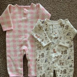 Baby Girl Honest Baby Quilted Cotton Rompers Qty 2, Woodland Animals,  6-9M.